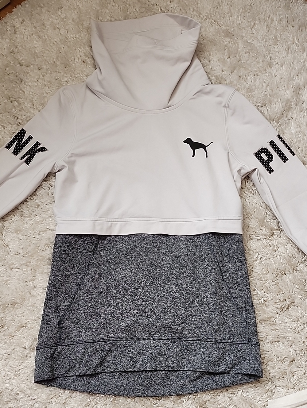 PINK Victoria's Secret Striped Ultimate Cropped Hoodie - Light Gray XS thj2